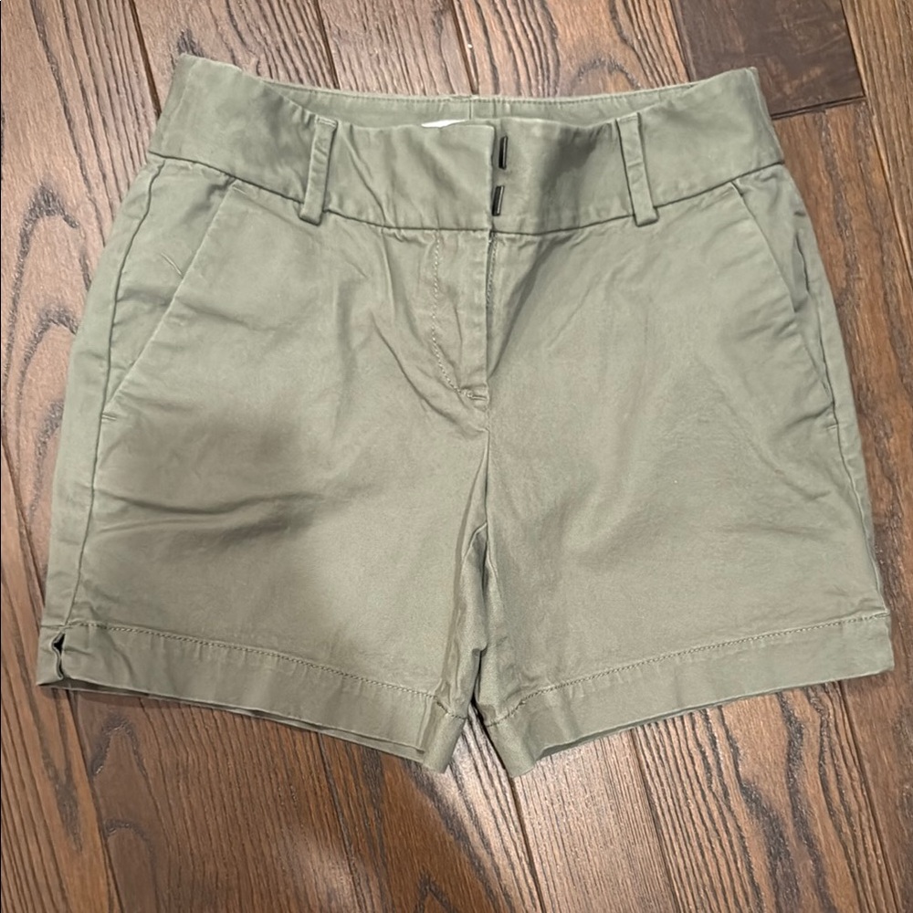 LOFT Green Bermuda Shorts Tailored Cotton Twill